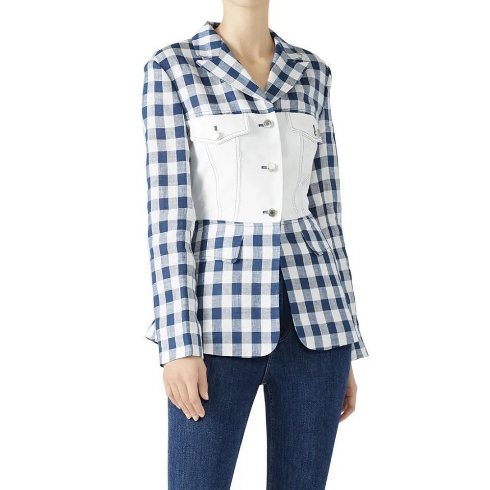 SJYP Paneled Check Linen Western Shacket NWT Sz Small $295